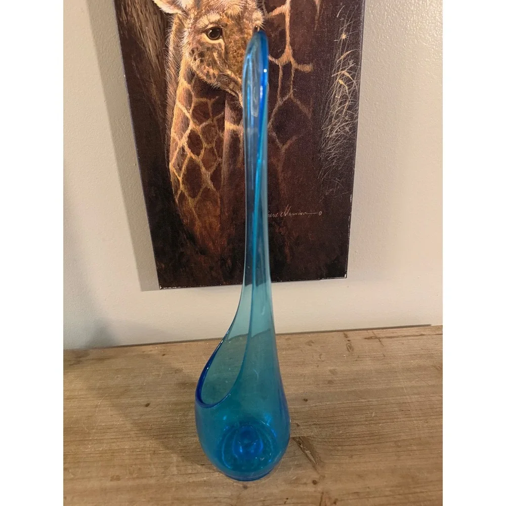 Vintage Empoli Turquoise Blue Glass Vase‎ Mid Century Modern Made in Italy 14in